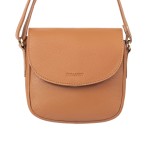 Skórzana torebka damska na ramię mini listonoszka - jasnobrązowa