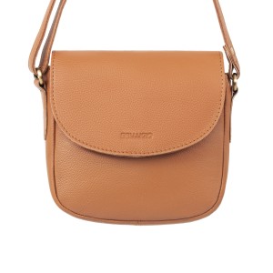 Skórzana torebka damska na ramię mini listonoszka - jasnobrązowa