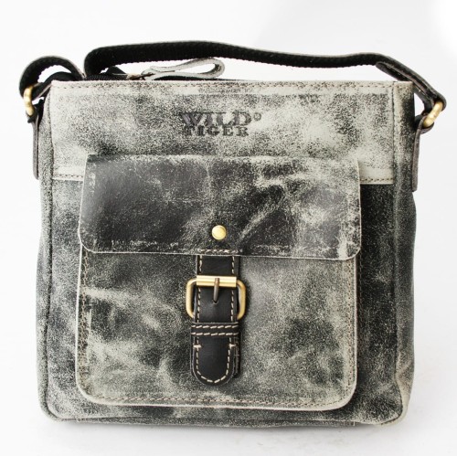 Przecierana torba męska z klamrą